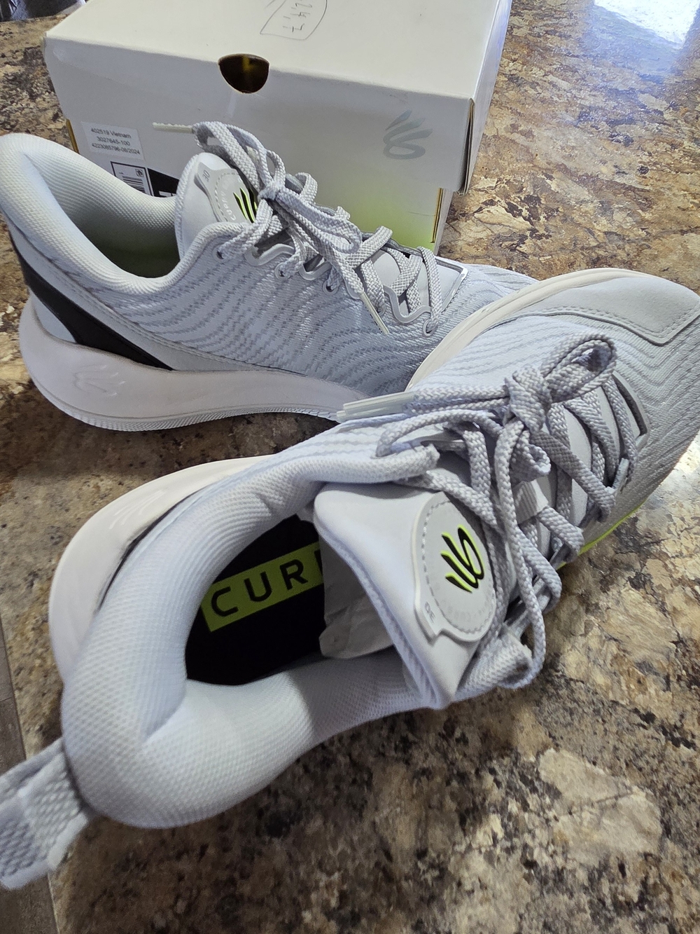 Under Armour Kids Light Gray Sneakers with Lime Accents